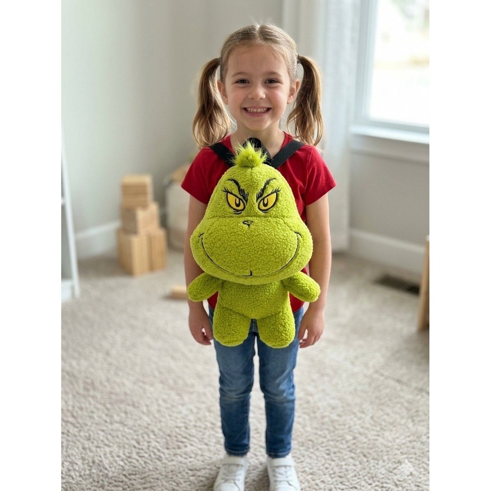NEW The Dr. Seuss Grinch Sherpa Plush Kids' Plush 15/16" Backpack, Green